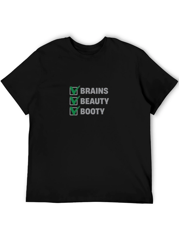 Brains Beauty Booty Checkmark Black T-Shirt
