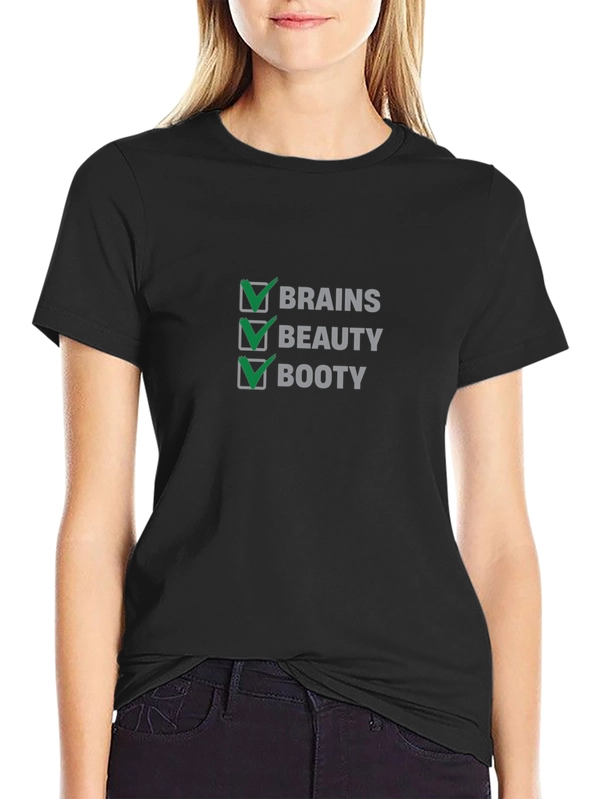 Brains Beauty Booty Checkmark Black T-Shirt