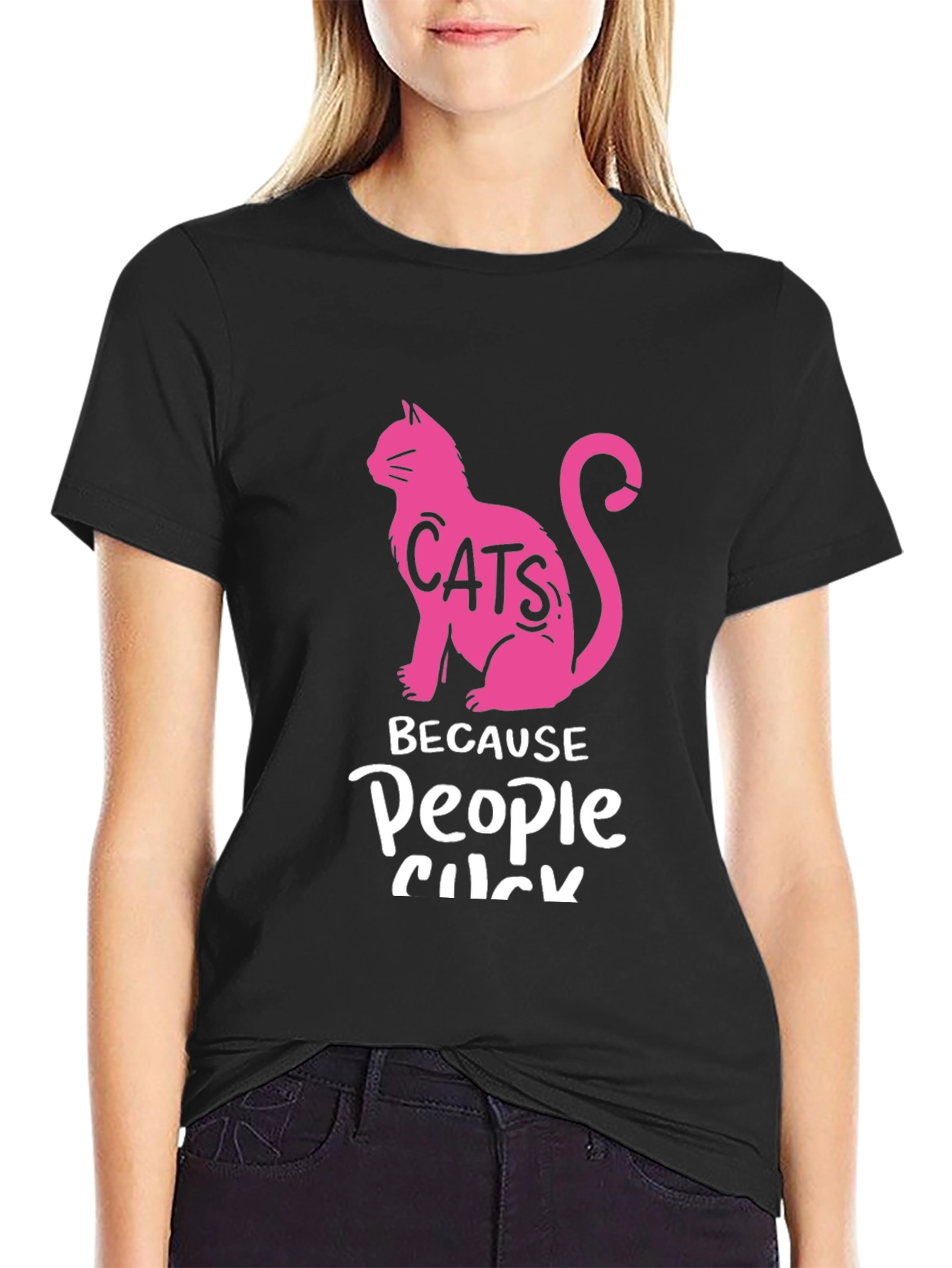 Cats Because People Suck Black T-Shirt