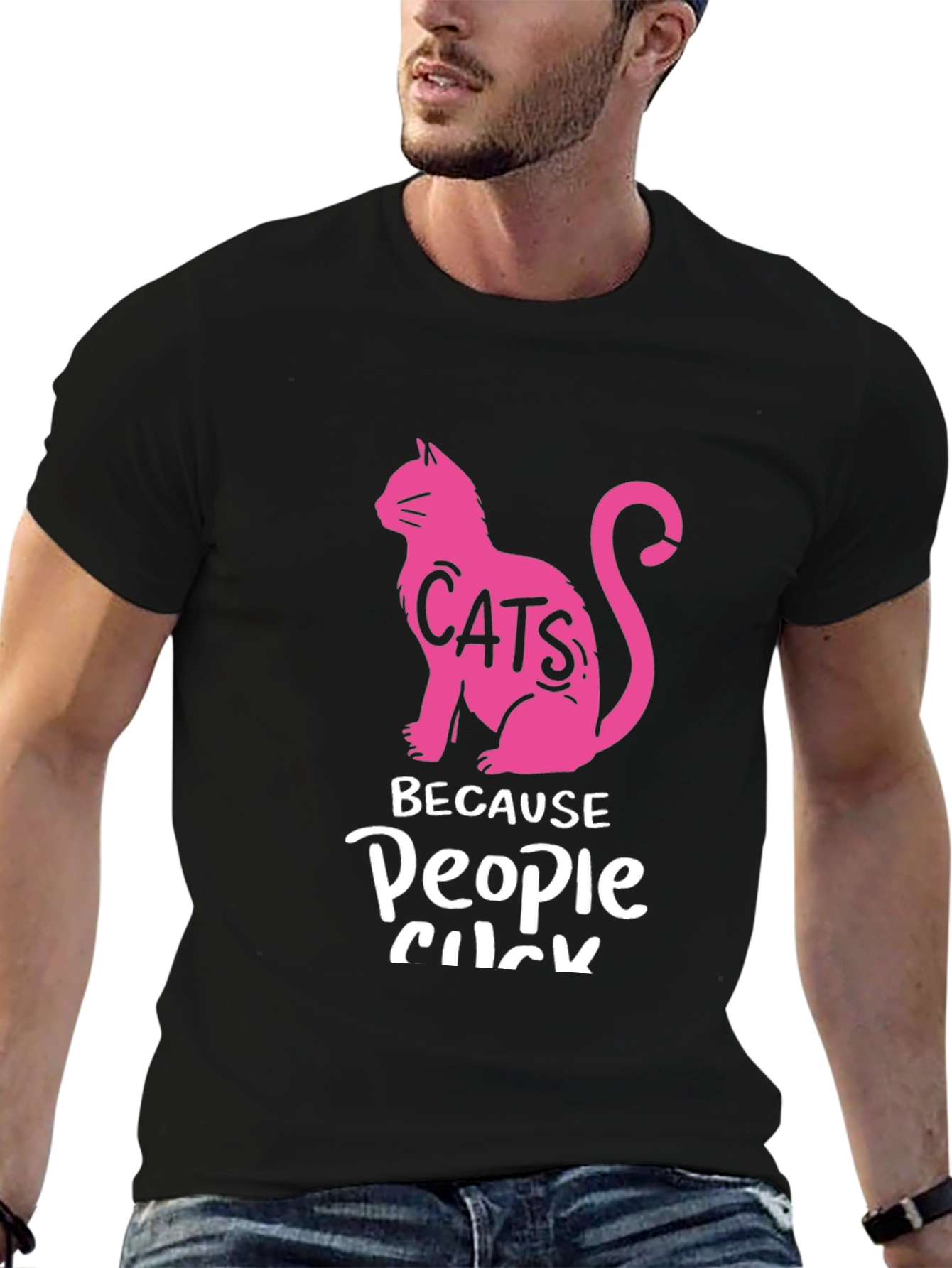 Cats Because People Suck Black T-Shirt