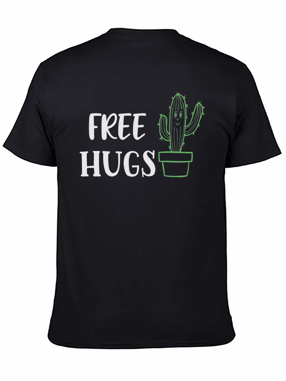 Free Hugs Cactus Graphic Tee - Black Cotton T-Shirt