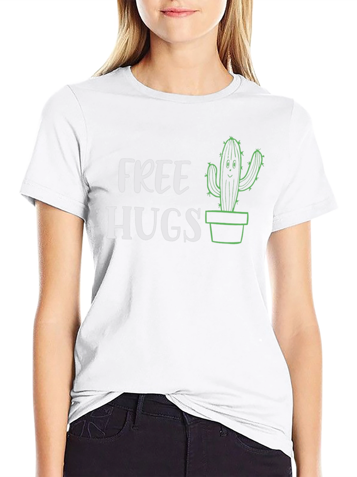 Free Hugs Cactus Graphic Tee - Black Cotton T-Shirt
