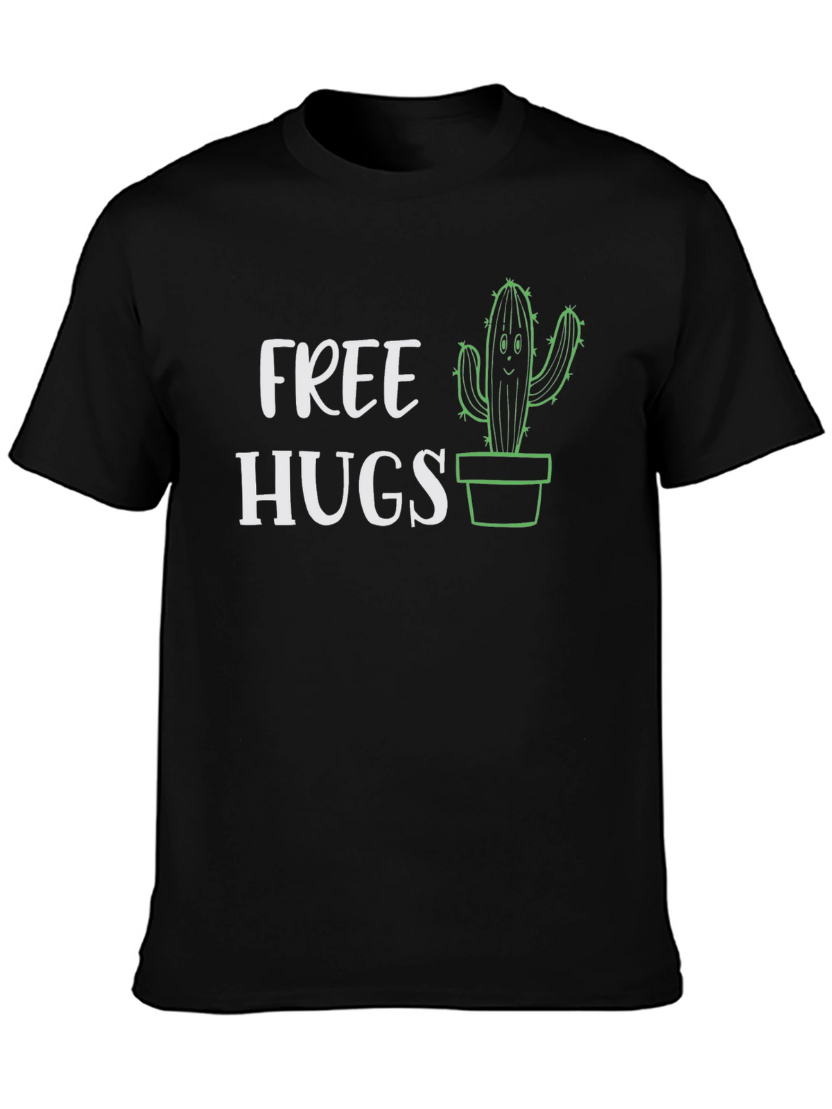 Free Hugs Cactus Graphic Tee - Black Cotton T-Shirt
