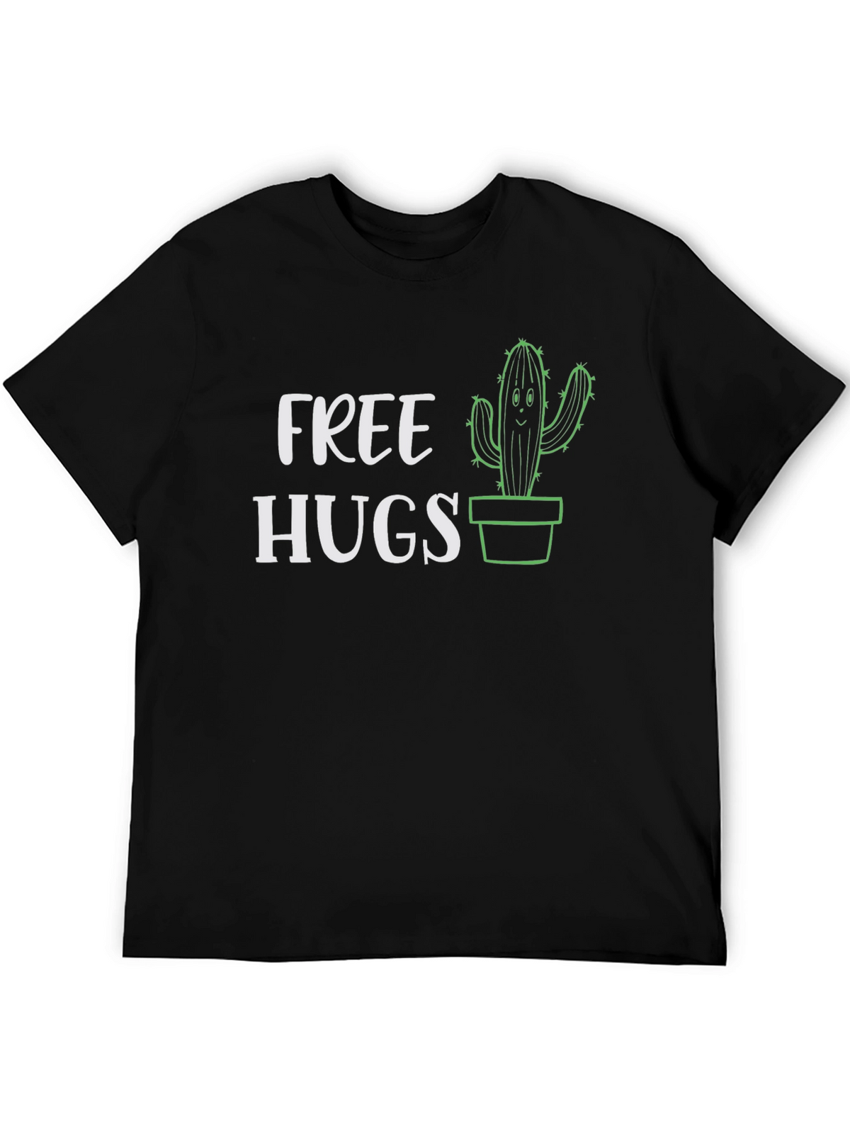 Free Hugs Cactus Graphic Tee - Black Cotton T-Shirt