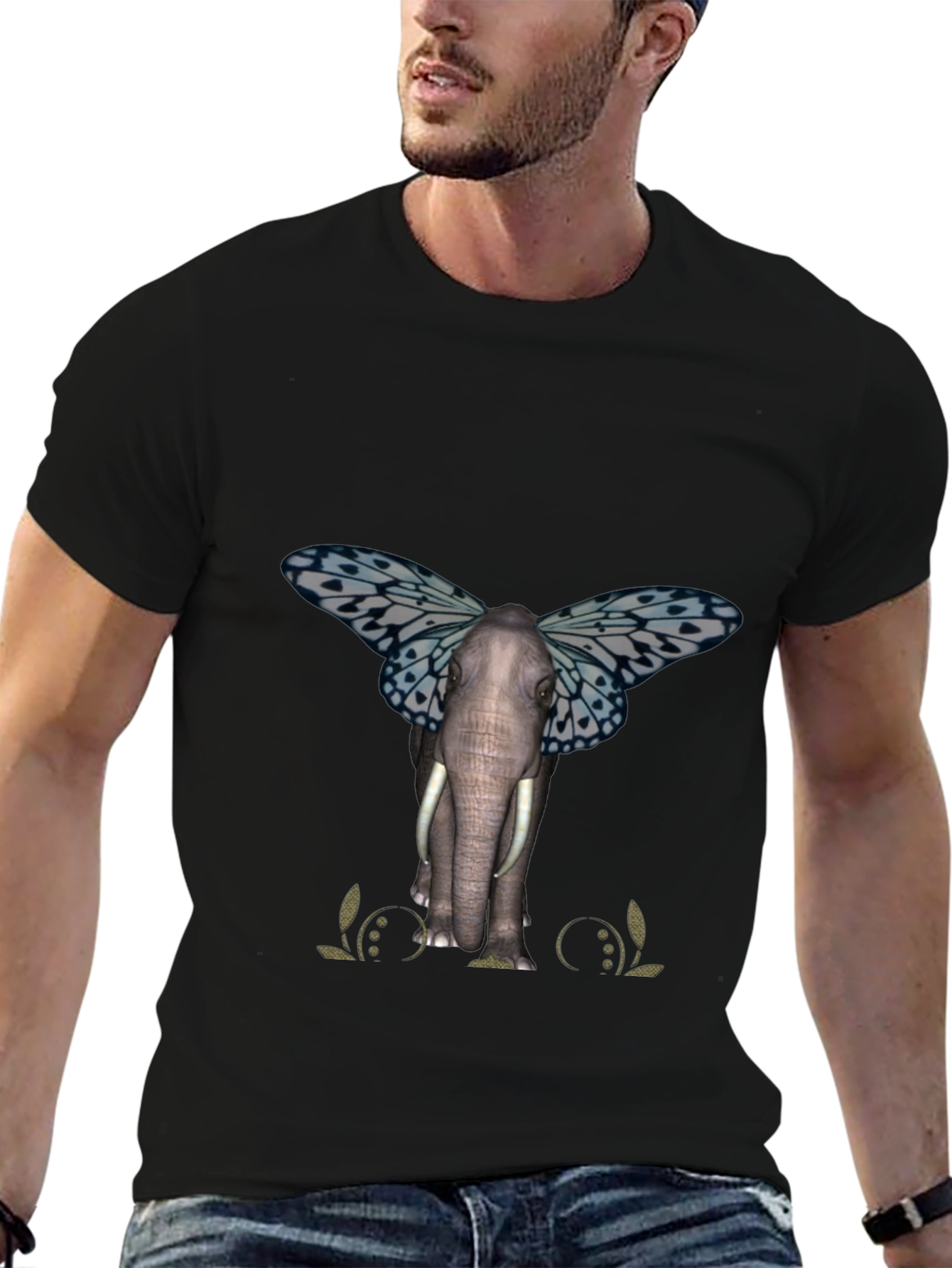 Elephant Butterfly Graphic T-Shirt