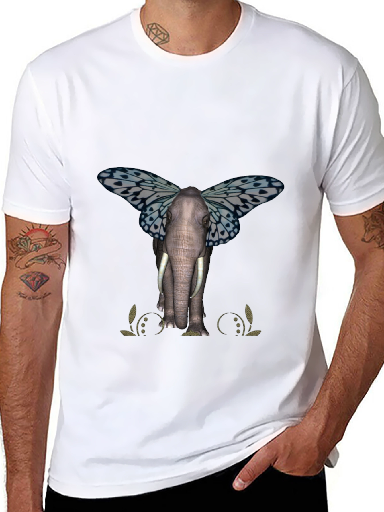 Elephant Butterfly Graphic T-Shirt