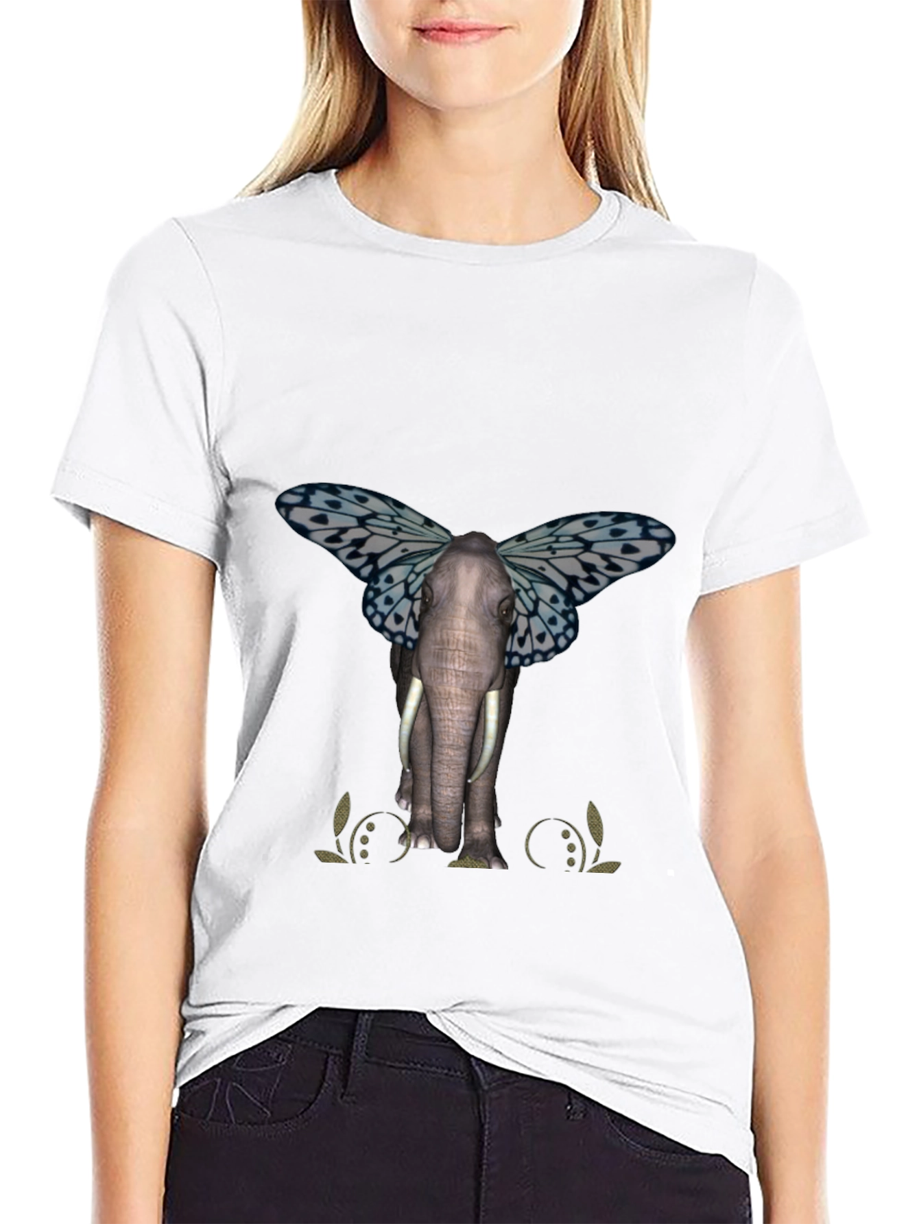 Elephant Butterfly Graphic T-Shirt