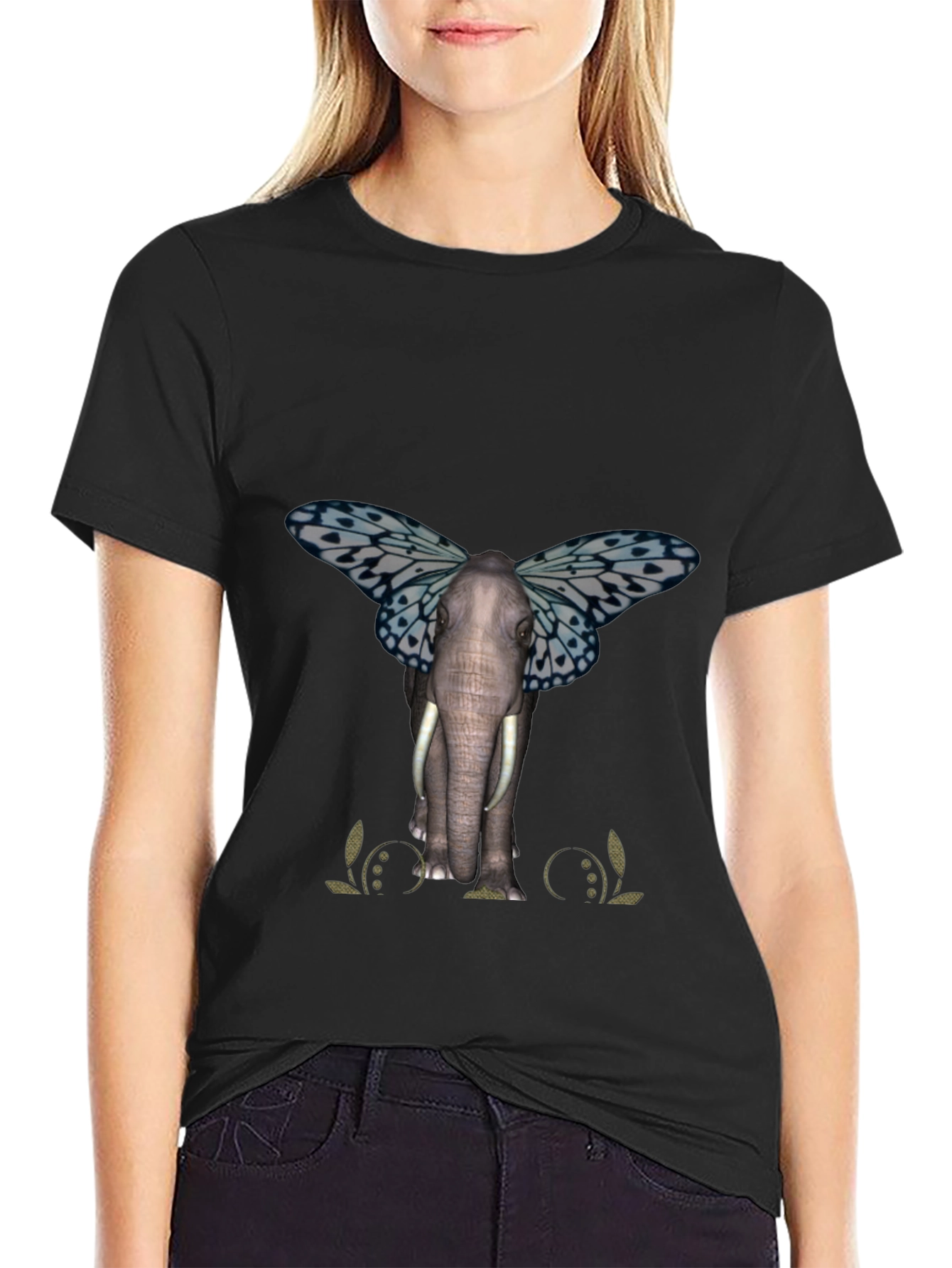 Elephant Butterfly Graphic T-Shirt