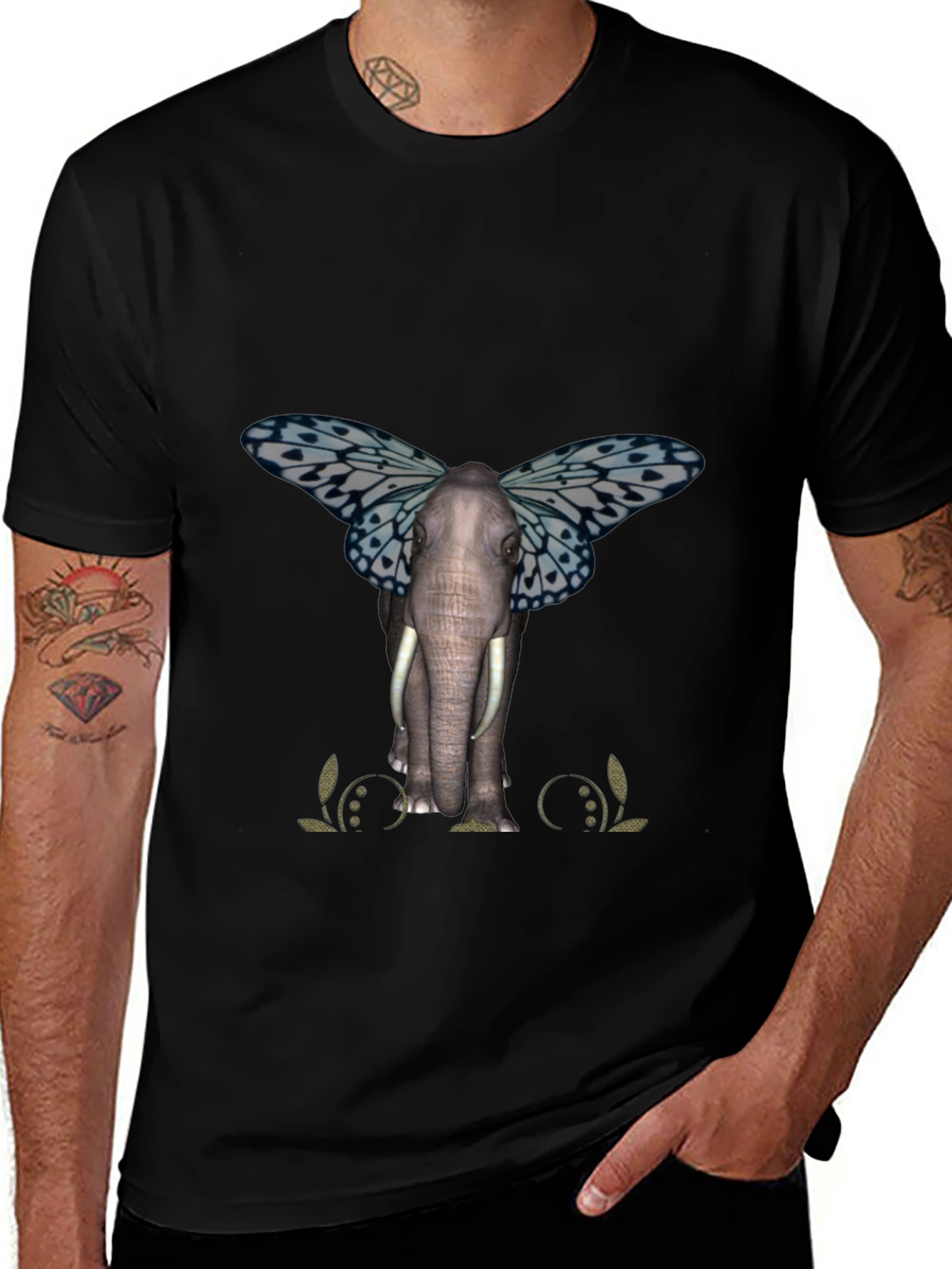 Elephant Butterfly Graphic T-Shirt