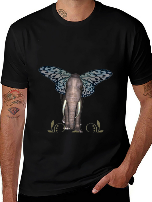 Elephant Butterfly Graphic T-Shirt