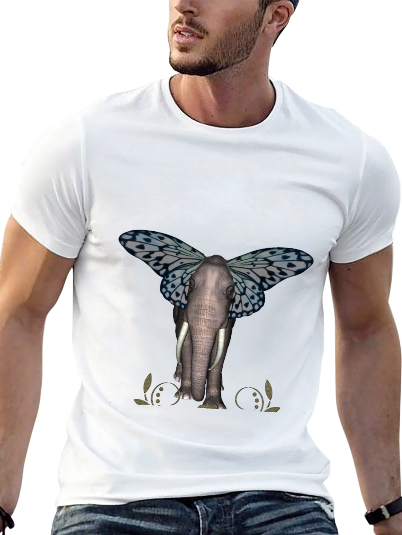 Elephant Butterfly Graphic T-Shirt