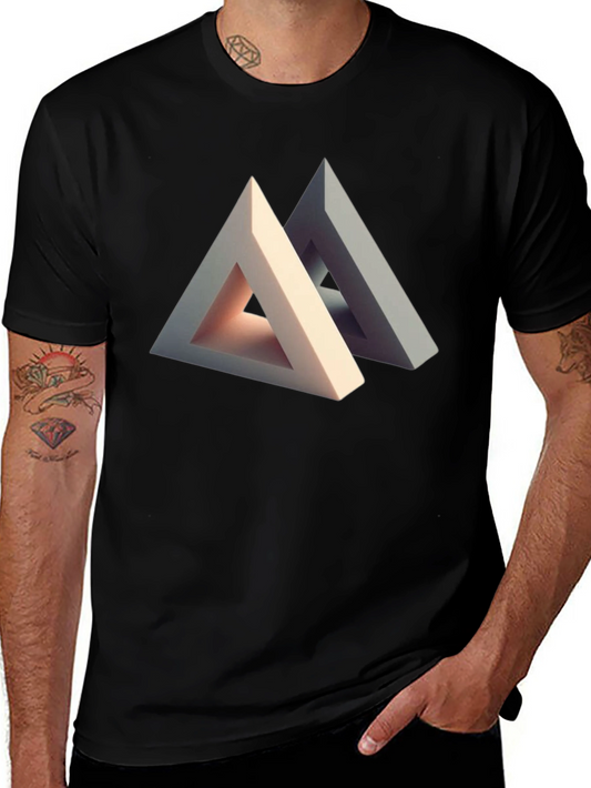 Abstract Triangle Illusion Graphic Tee - Modern Art Shirt