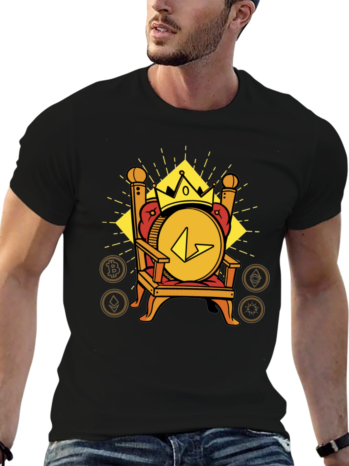 Crypto King Black T-Shirt - Bitcoin Ethereum Design