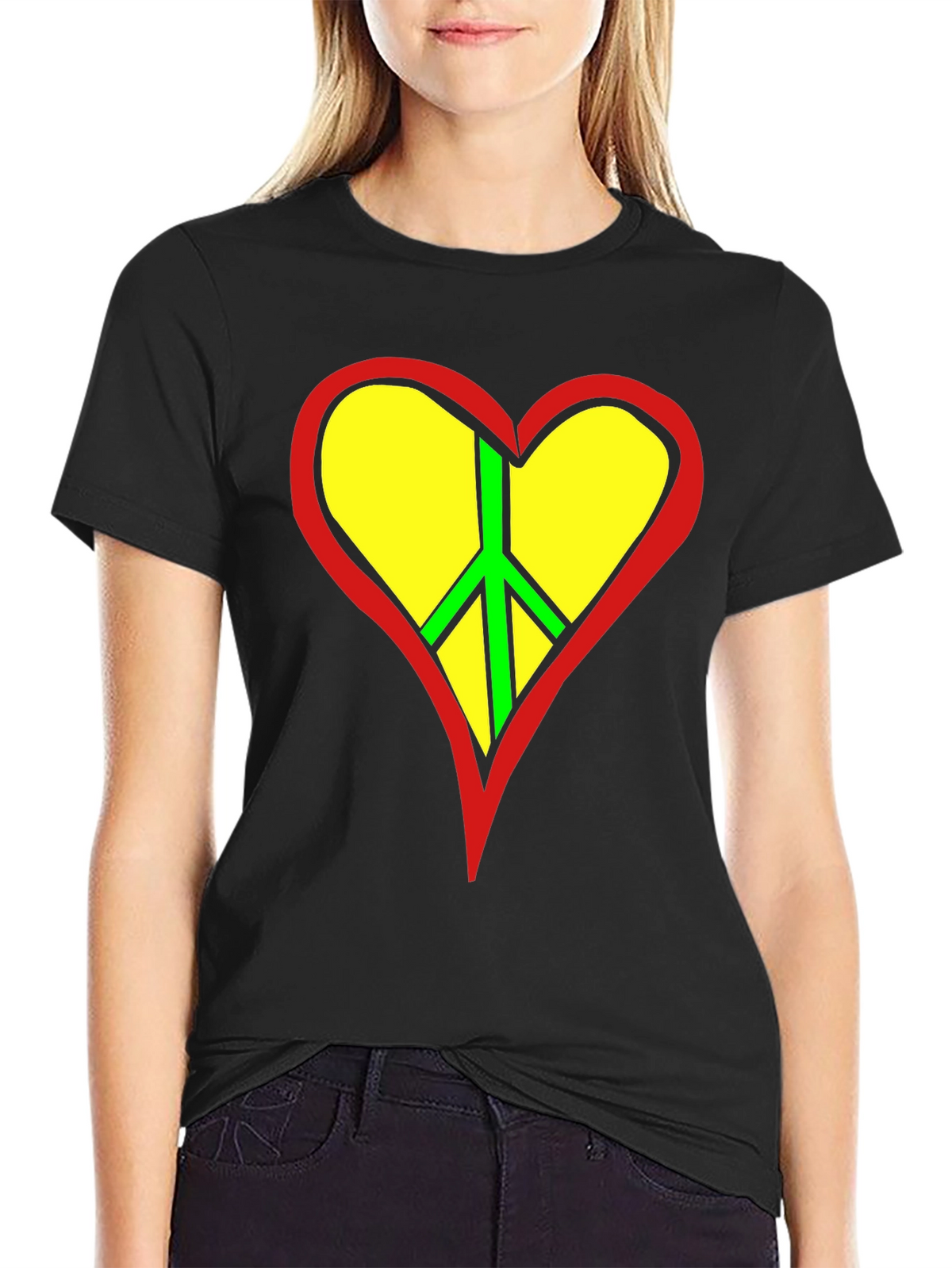 Peace Heart Graphic Tee - Black Cotton T-Shirt