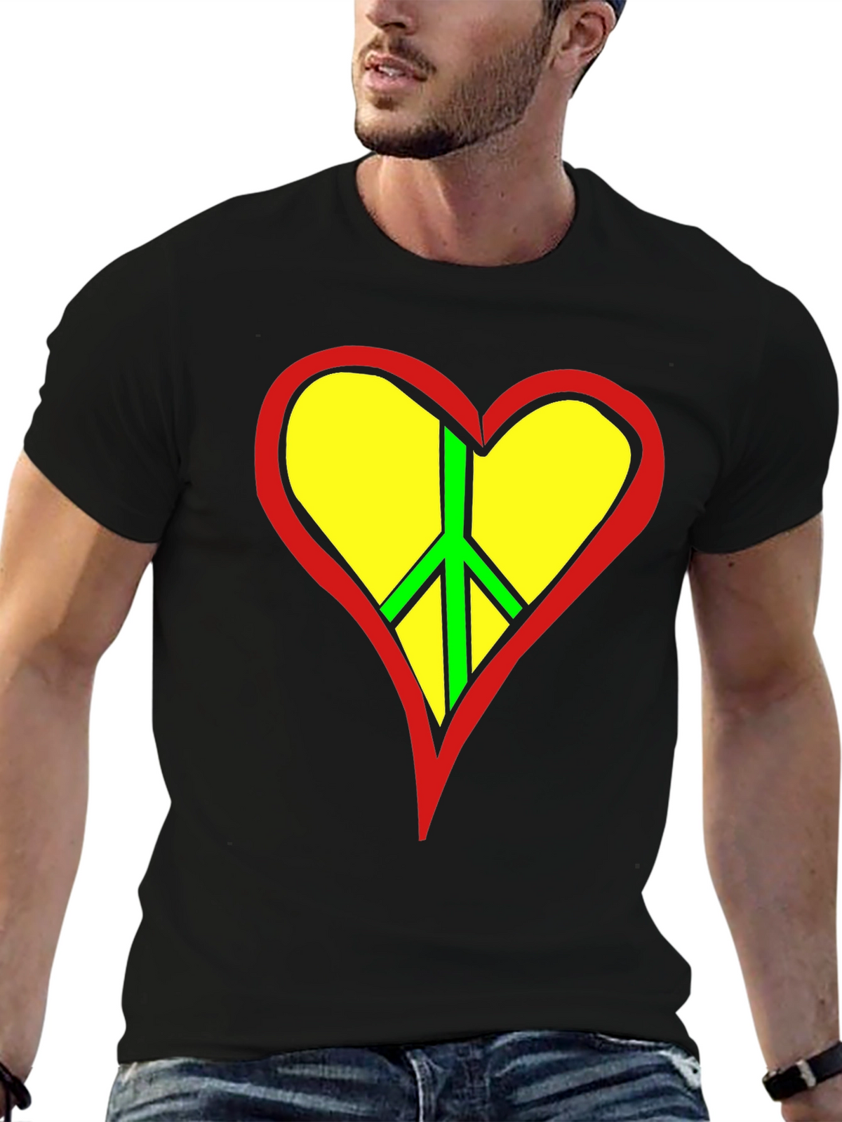 Peace Heart Graphic Tee - Black Cotton T-Shirt