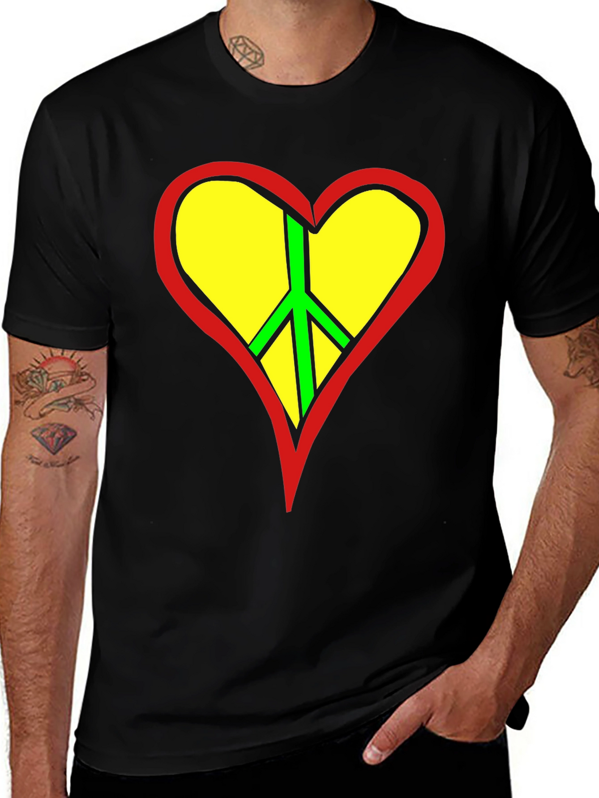Peace Heart Graphic Tee - Black Cotton T-Shirt