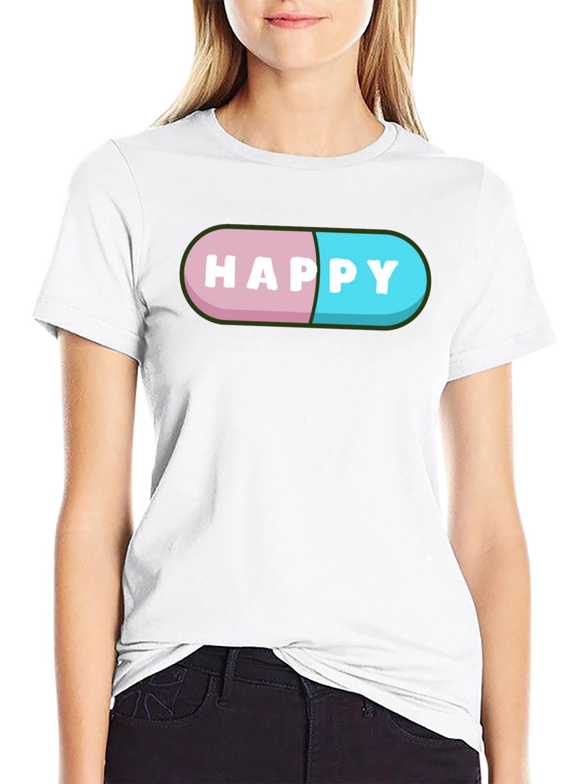 Happy Pill Graphic T-Shirt - Black Casual Tee