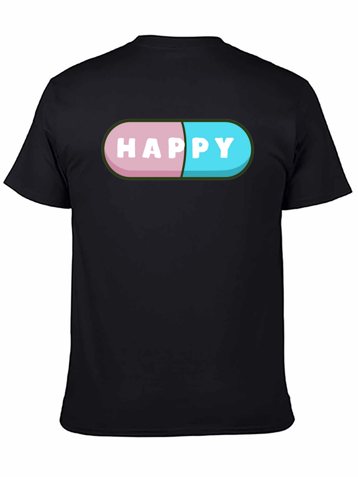 Happy Pill Graphic T-Shirt - Black Casual Tee