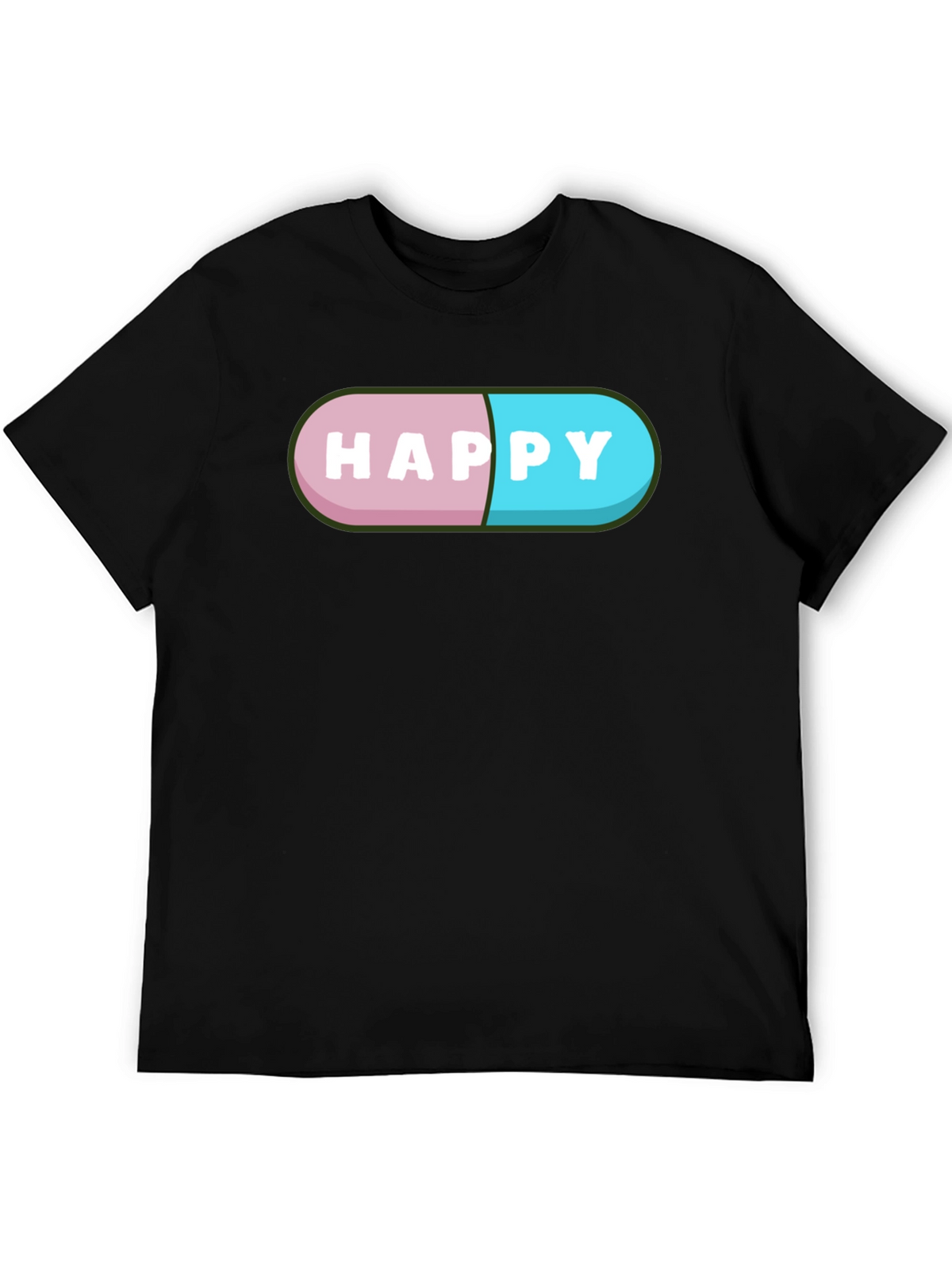 Happy Pill Graphic T-Shirt - Black Casual Tee