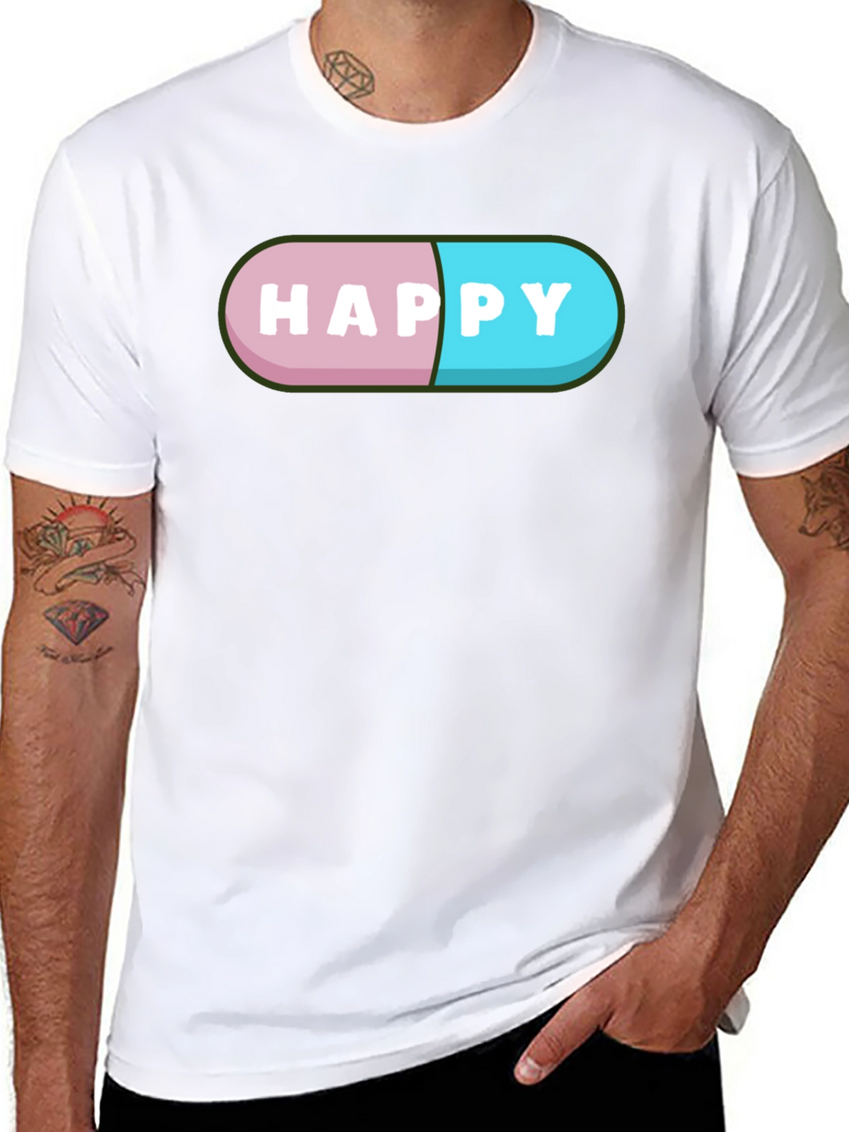 Happy Pill Graphic T-Shirt - Black Casual Tee