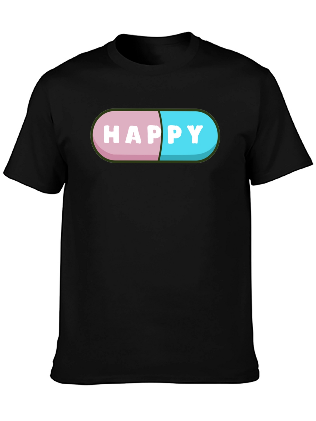 Happy Pill Graphic T-Shirt - Black Casual Tee