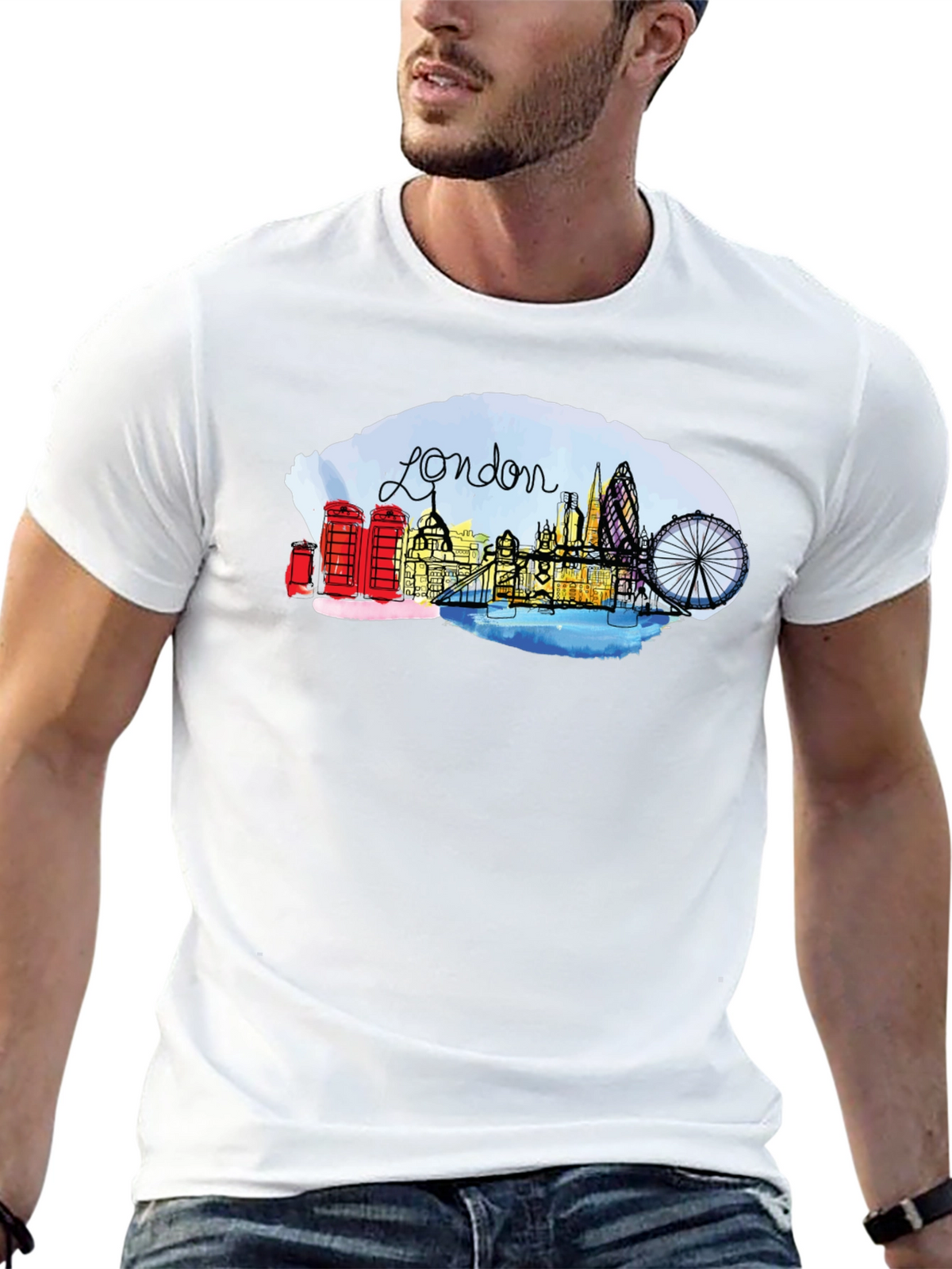 London Skyline Graphic Tee - Black Cotton Blend