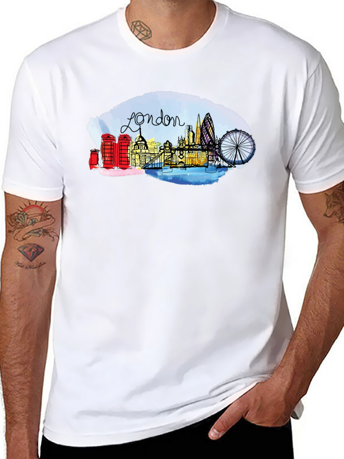 London Skyline Graphic Tee - Black Cotton Blend