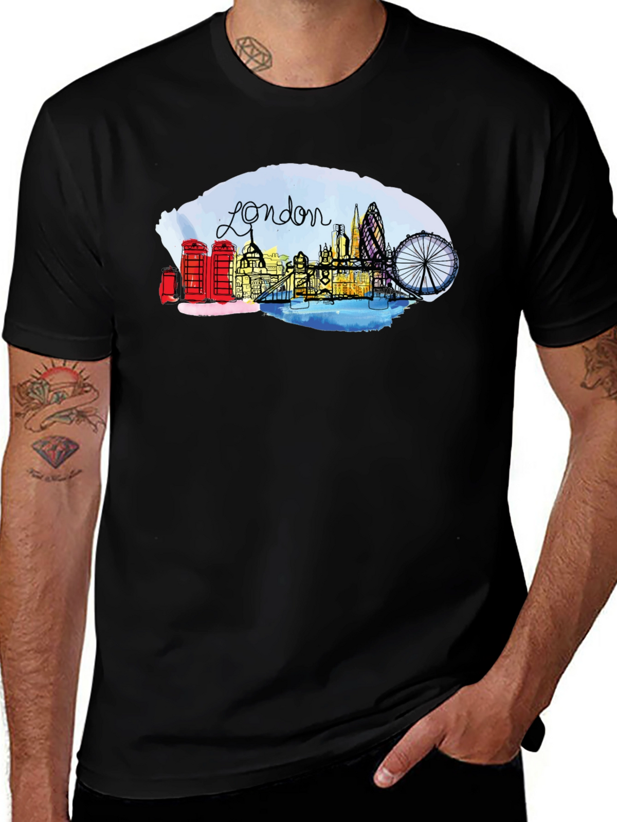 London Skyline Graphic Tee - Black Cotton Blend