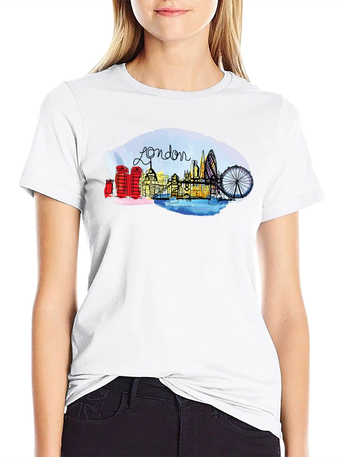 London Skyline Graphic Tee - Black Cotton Blend