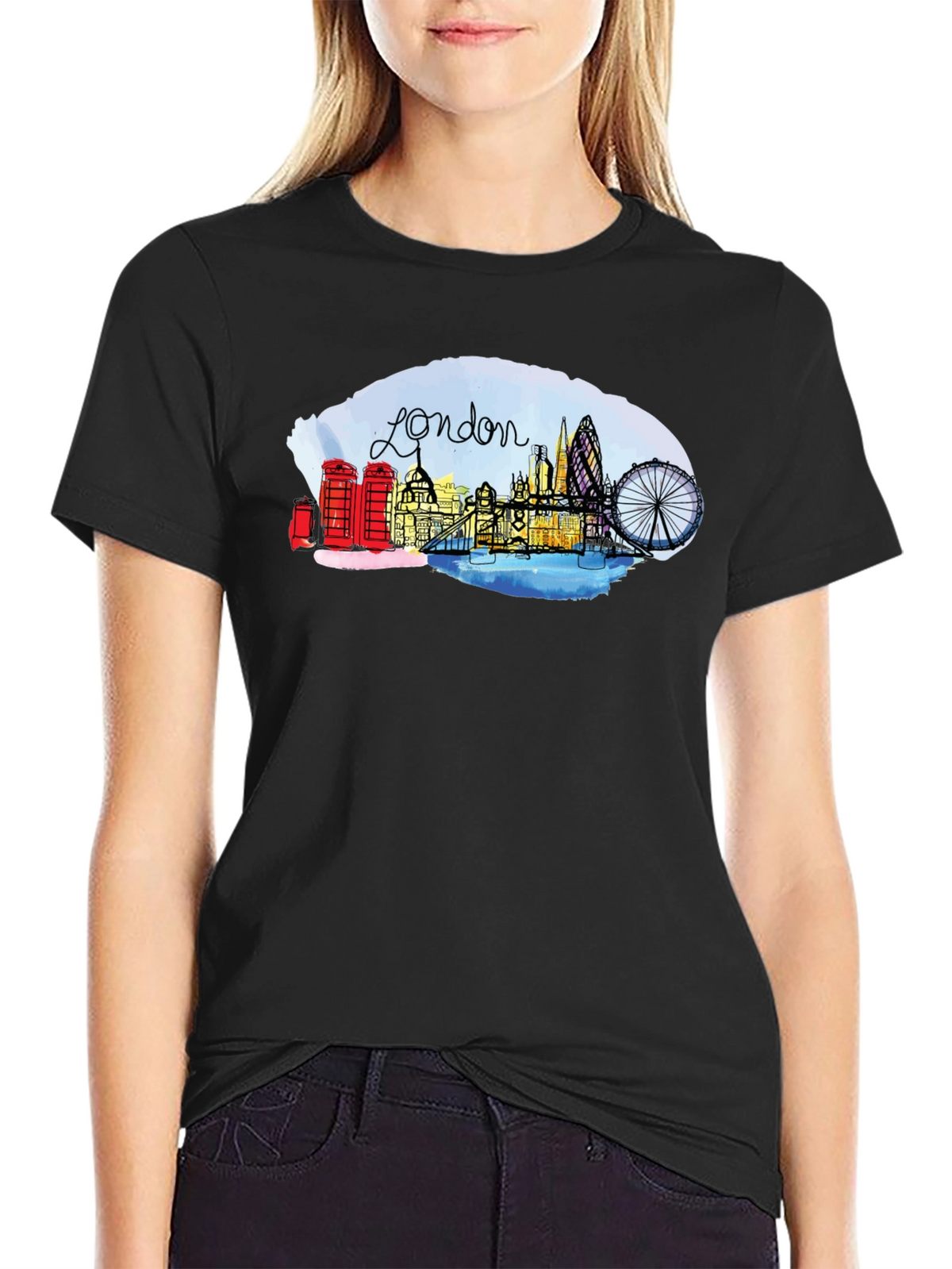 London Skyline Graphic Tee - Black Cotton Blend