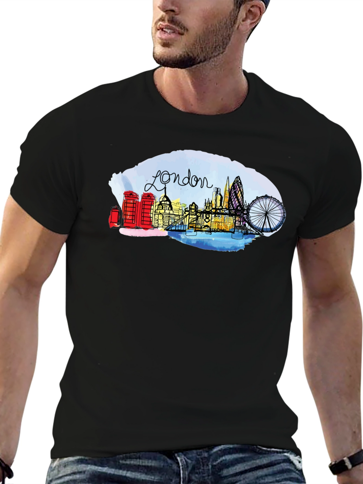 London Skyline Graphic Tee - Black Cotton Blend