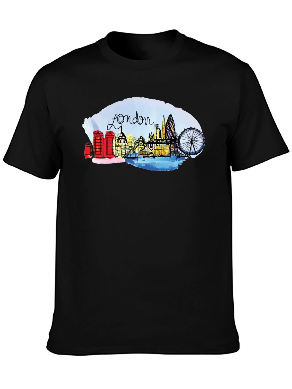 London Skyline Graphic Tee - Black Cotton Blend