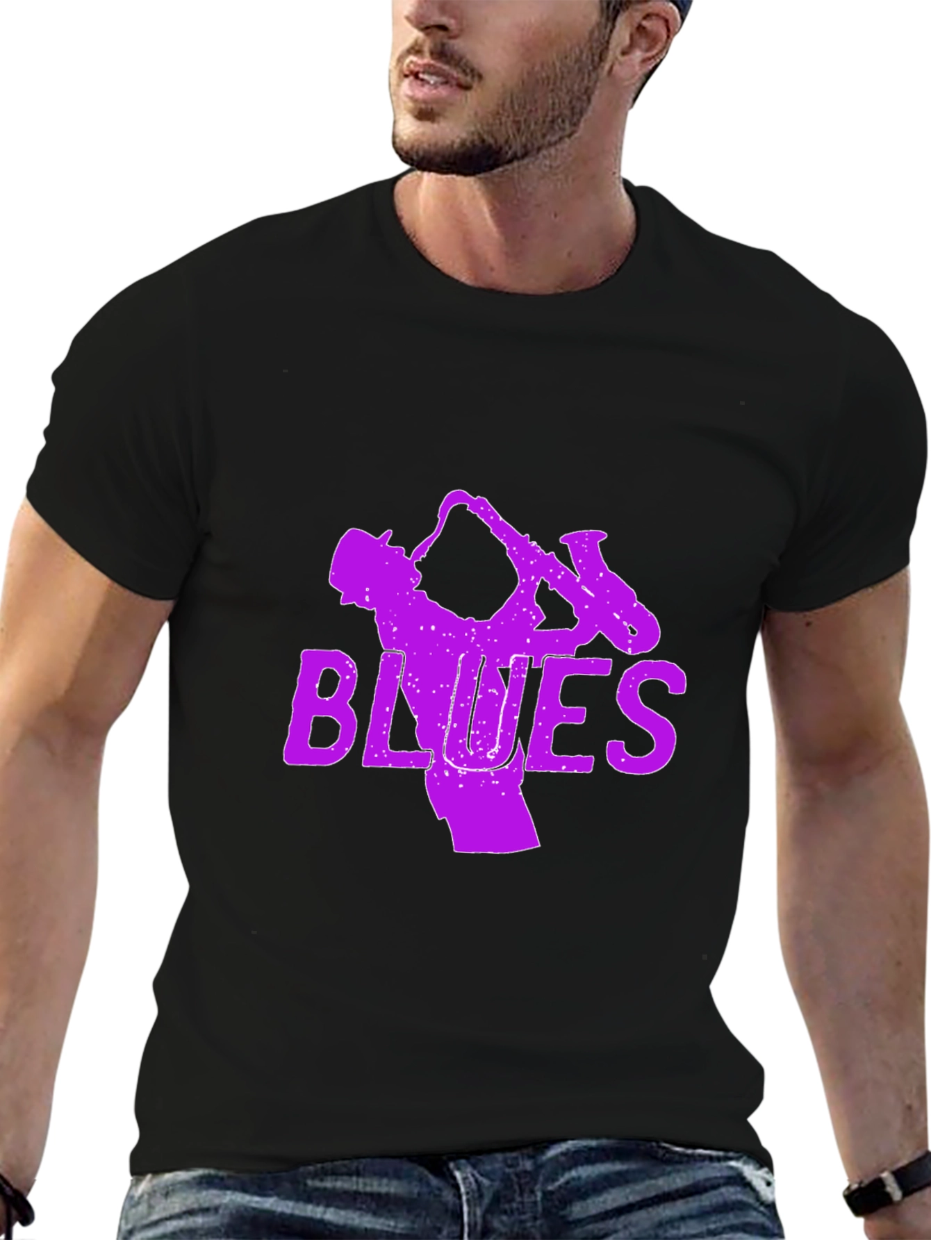 Blues Saxophone Graphic T-Shirt - Black