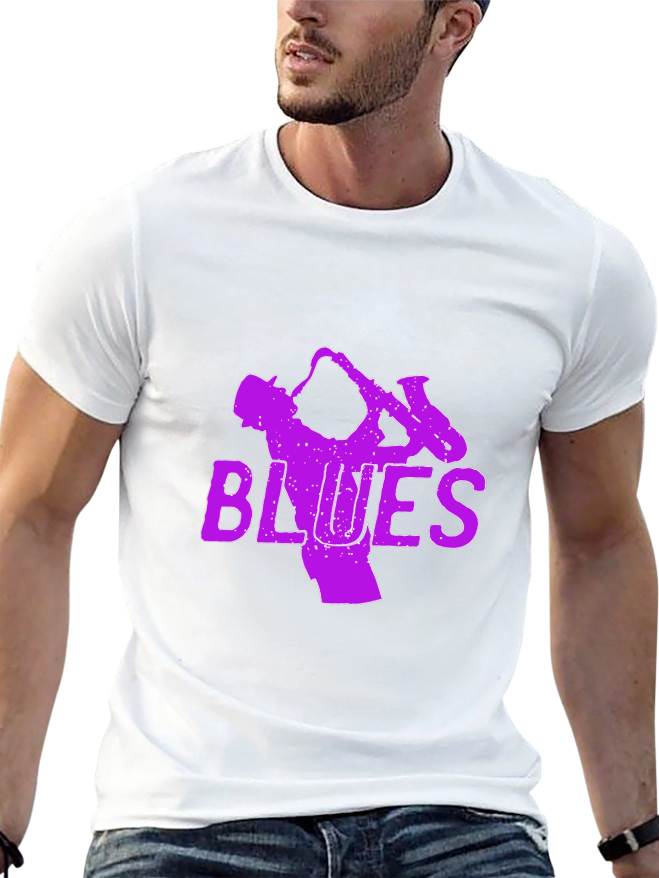 Blues Saxophone Graphic T-Shirt - Black