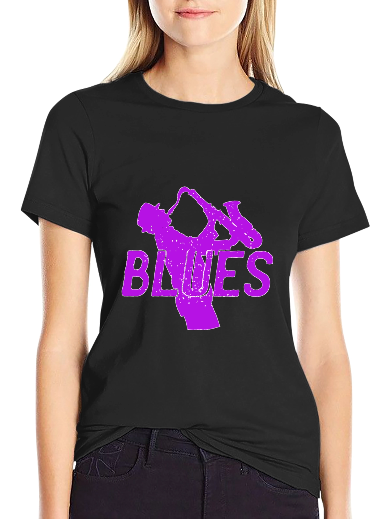 Blues Saxophone Graphic T-Shirt - Black