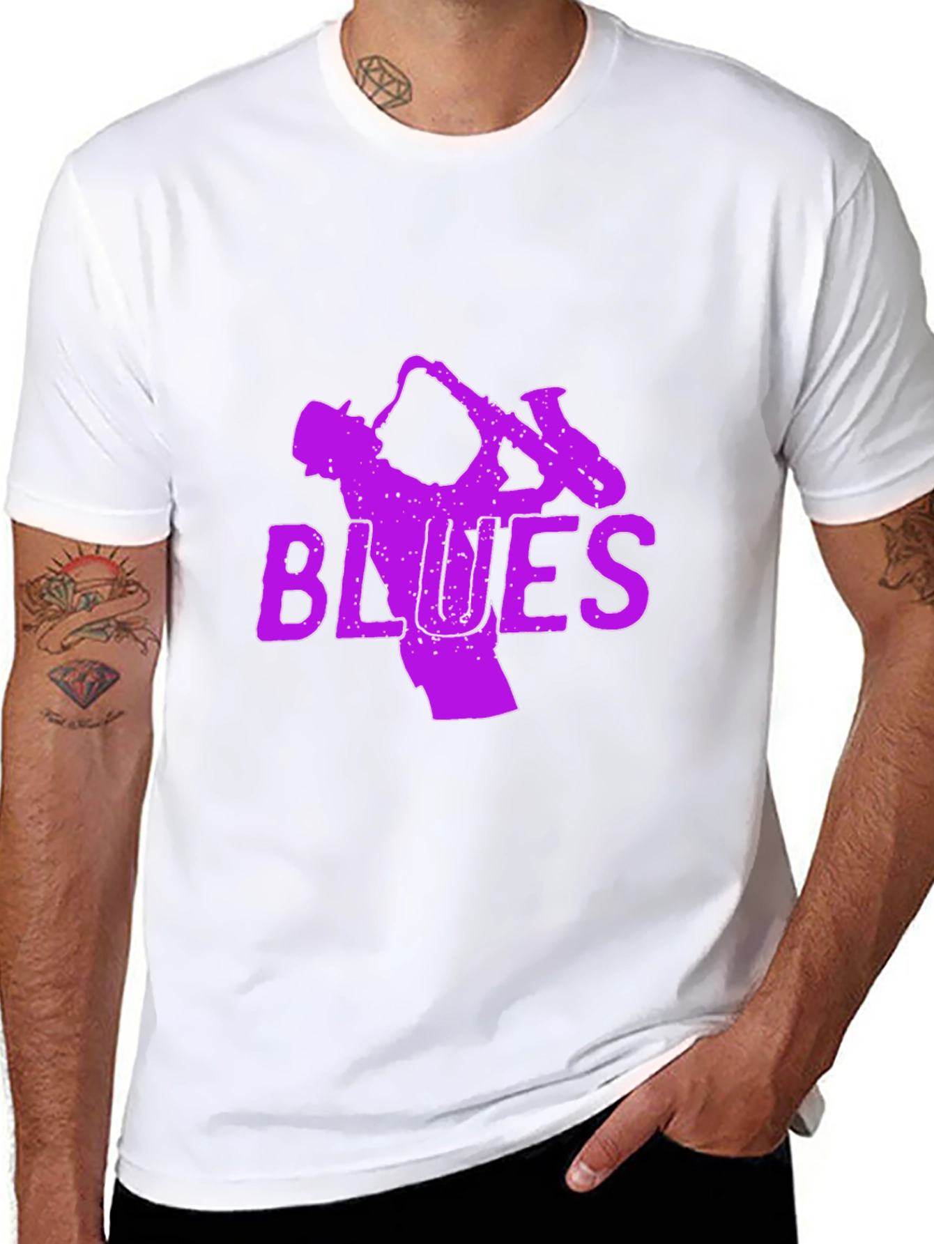 Blues Saxophone Graphic T-Shirt - Black
