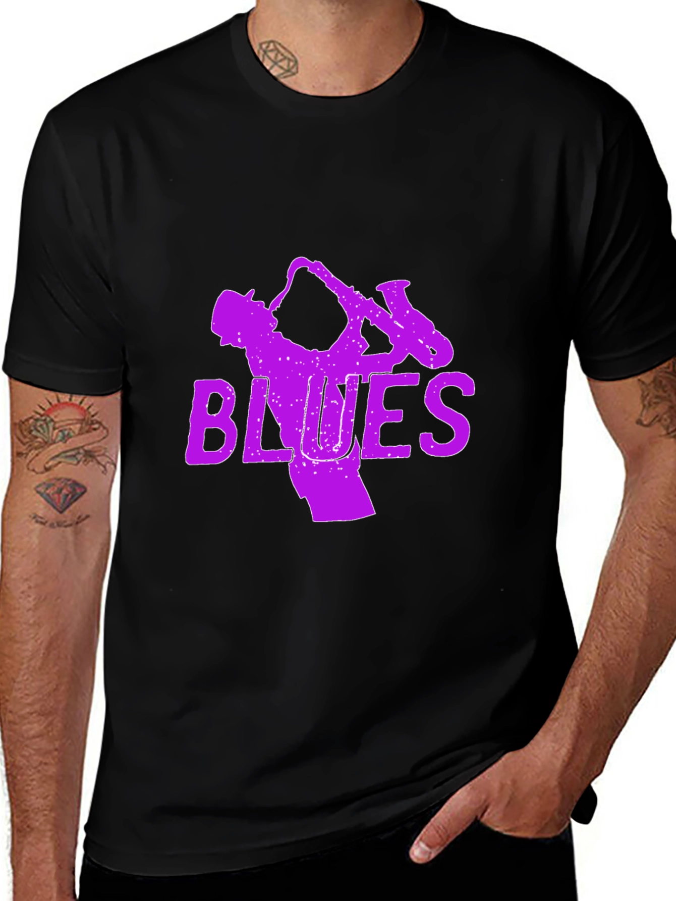 Blues Saxophone Graphic T-Shirt - Black