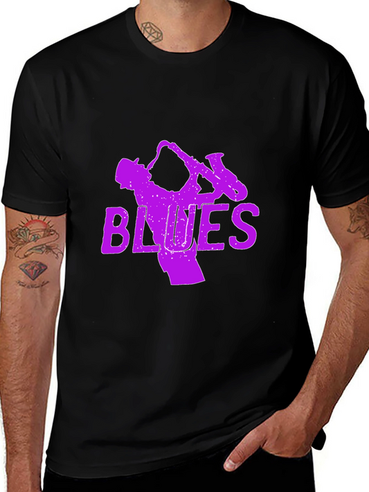 Blues Saxophone Graphic T-Shirt - Black