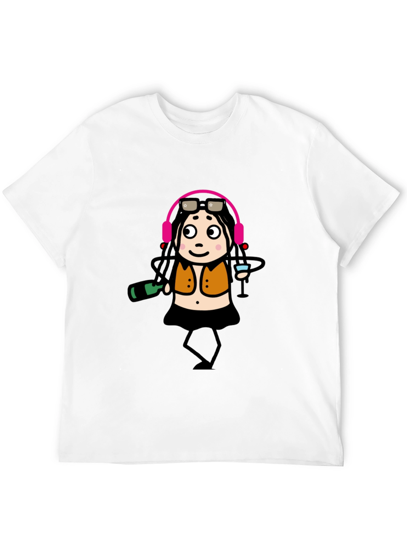 Funky Party Girl Graphic Tee - Black Cotton T-Shirt