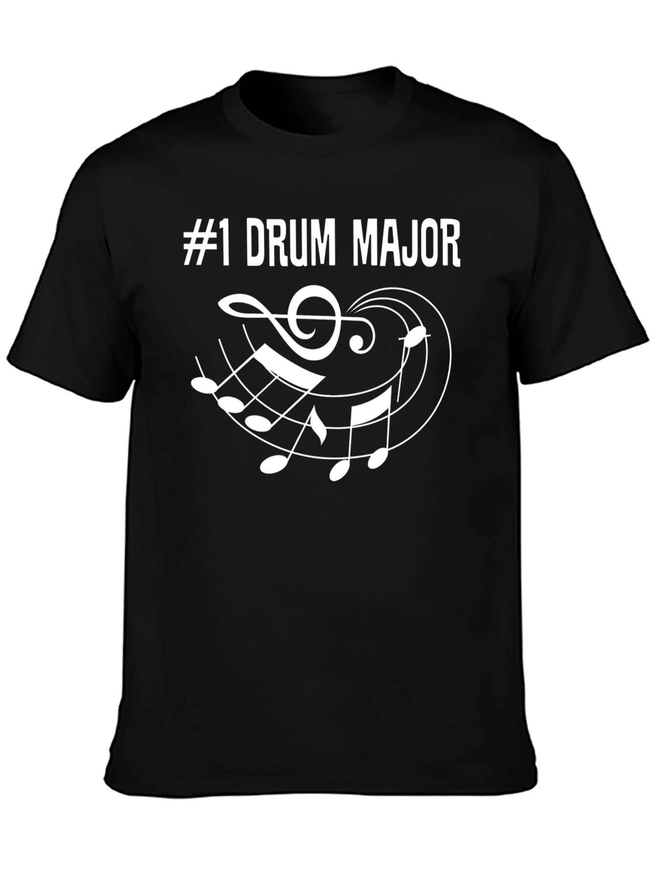 #1 Drum Major Music Notes Graphic Black T-Shirt