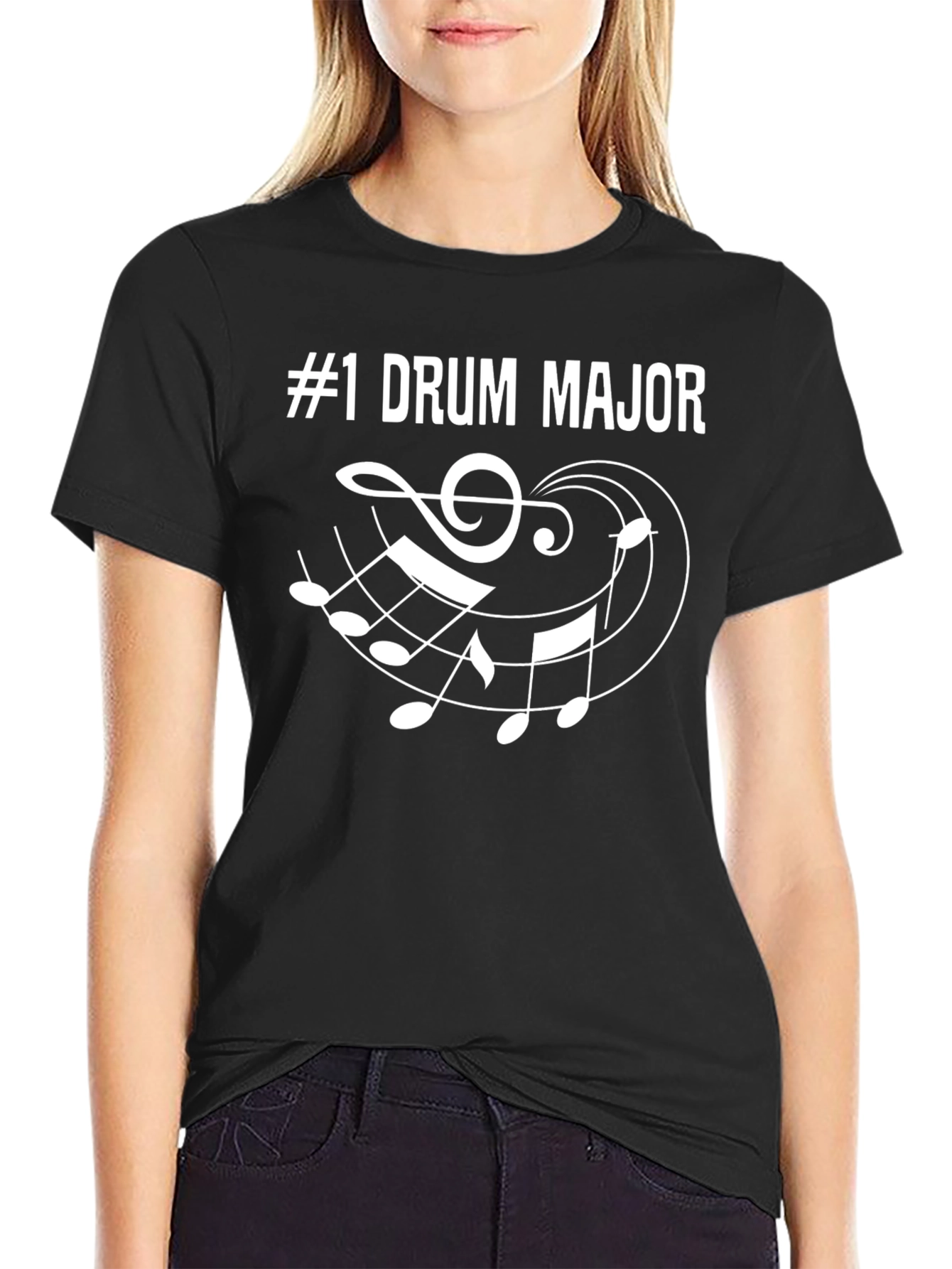#1 Drum Major Music Notes Graphic Black T-Shirt