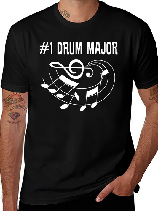 #1 Drum Major Music Notes Graphic Black T-Shirt