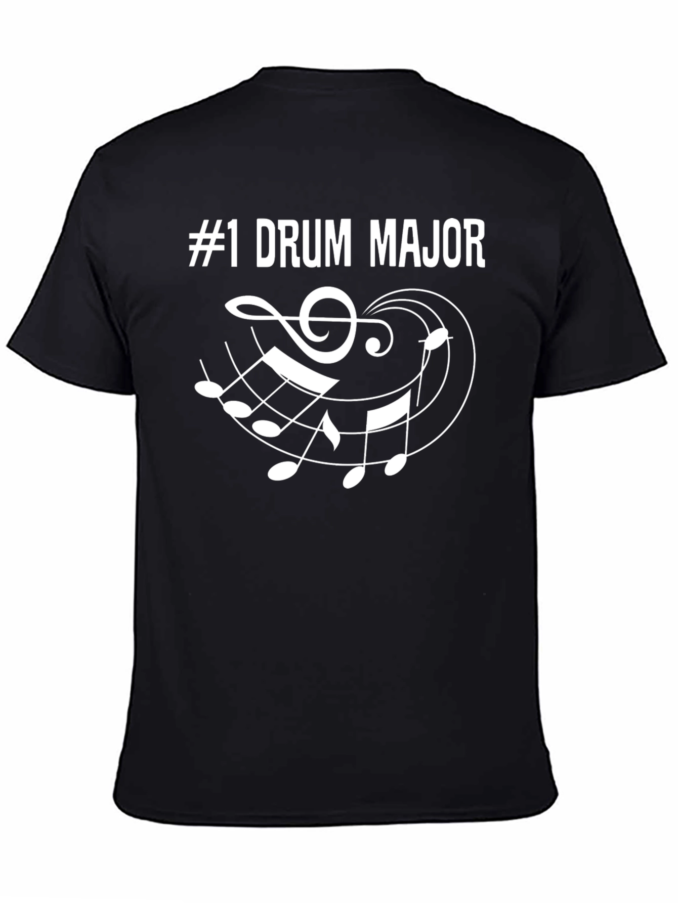 #1 Drum Major Music Notes Graphic Black T-Shirt