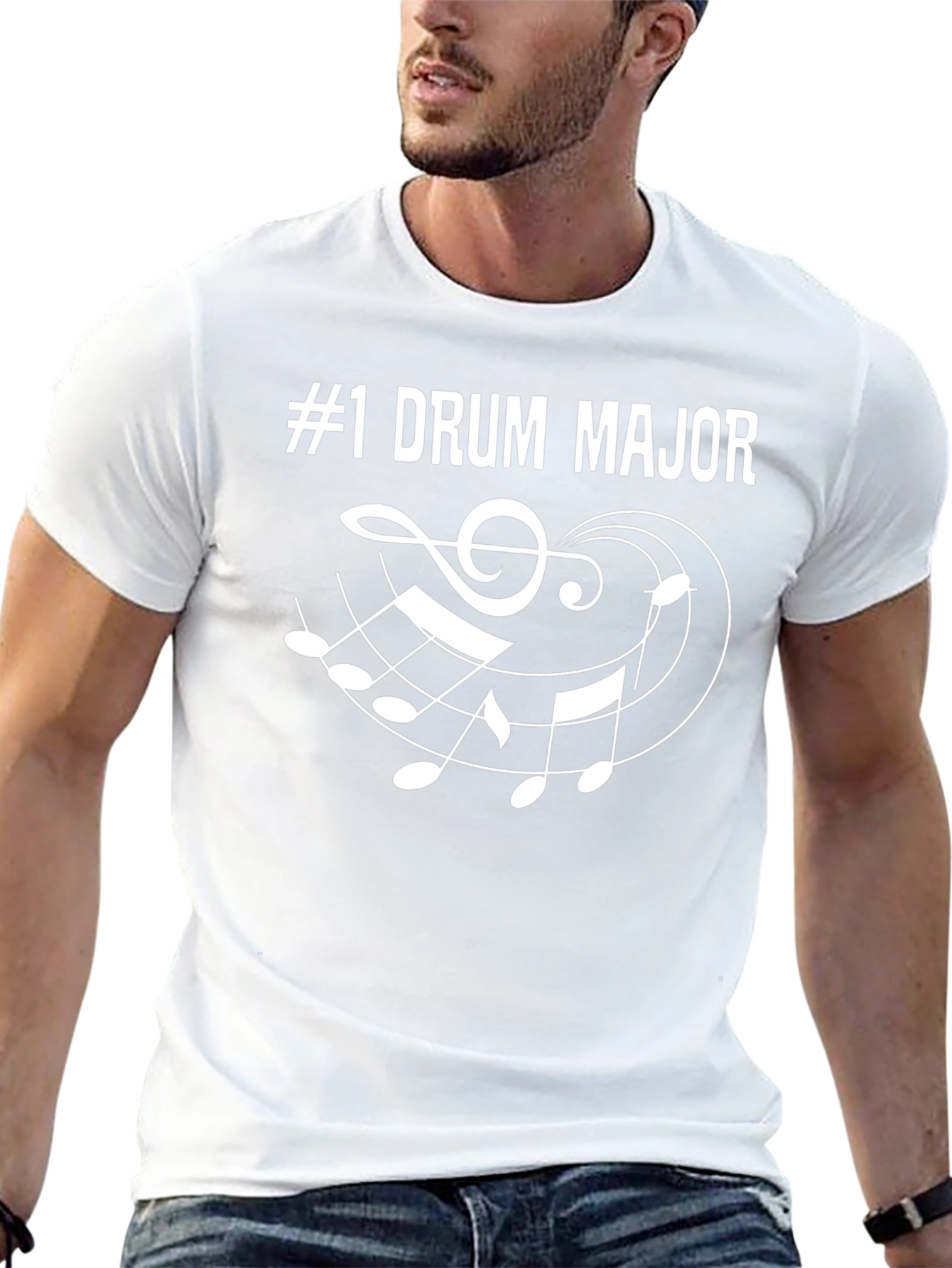 #1 Drum Major Music Notes Graphic Black T-Shirt