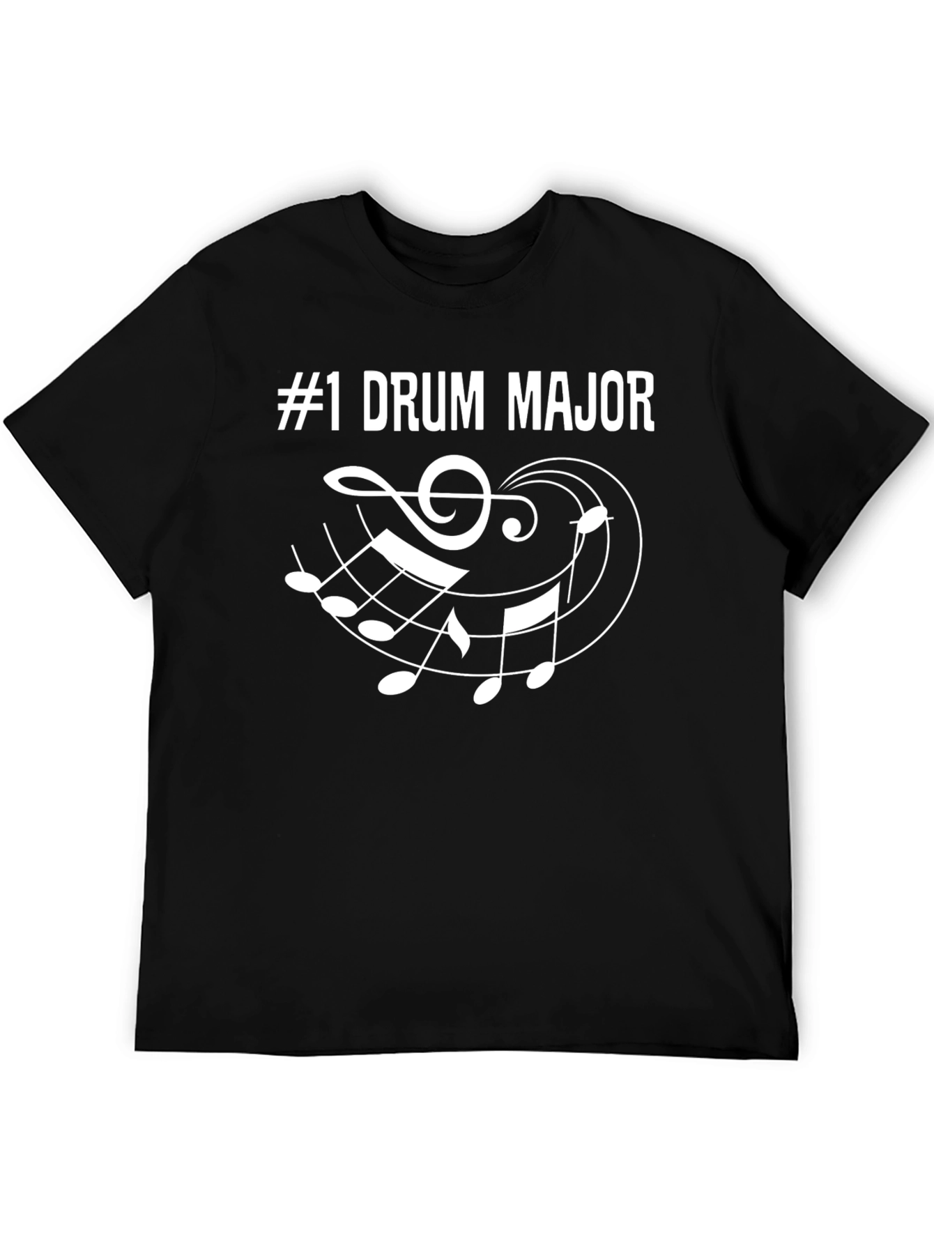 #1 Drum Major Music Notes Graphic Black T-Shirt