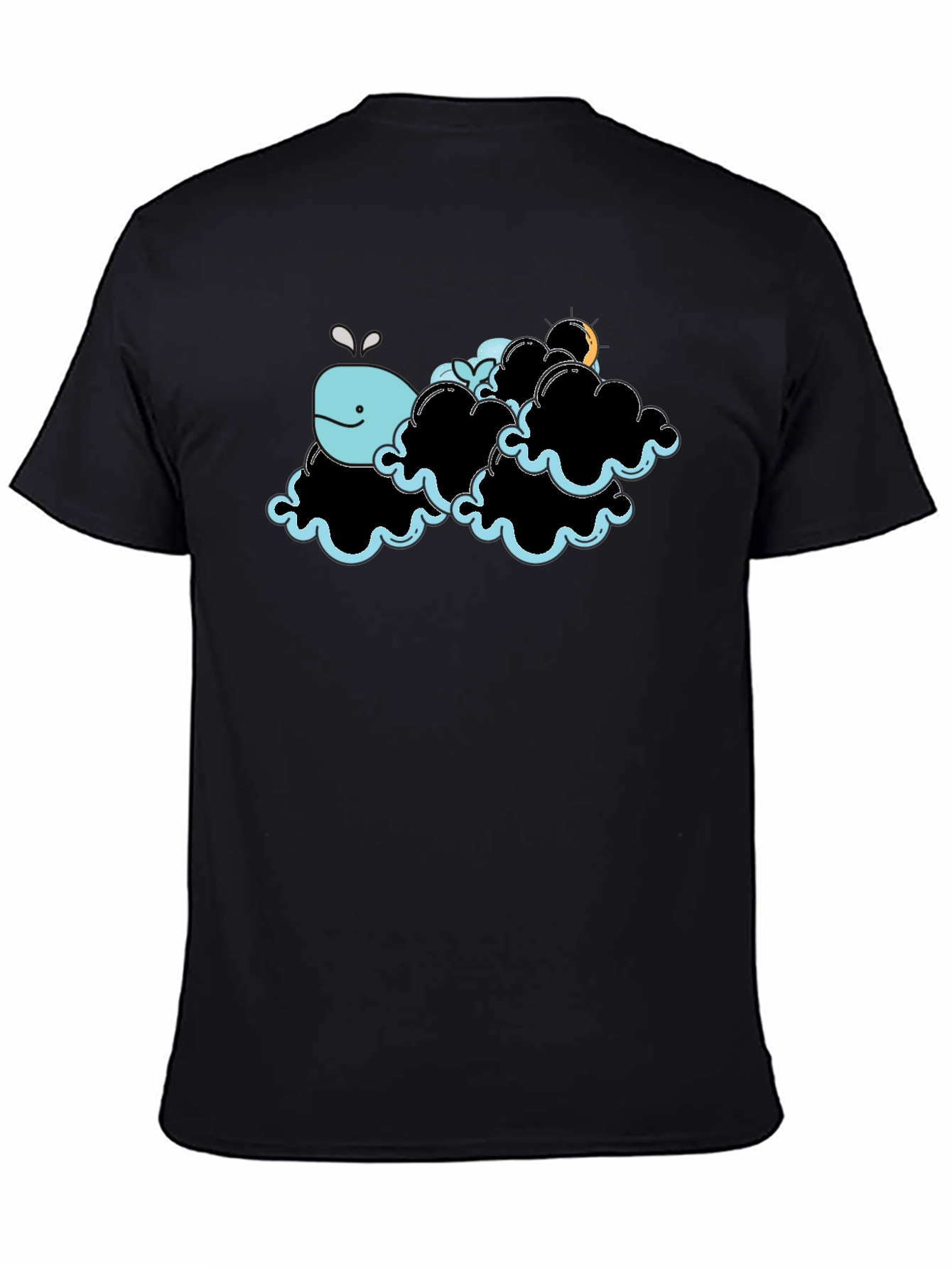 Whale in Clouds Graphic Tee - Black Cotton T-Shirt