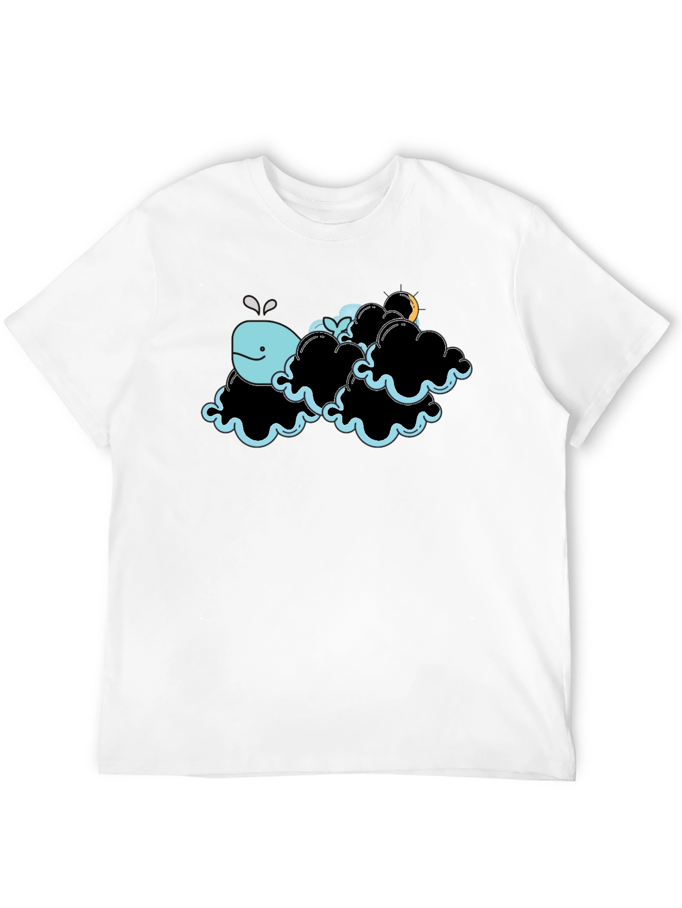 Whale in Clouds Graphic Tee - Black Cotton T-Shirt