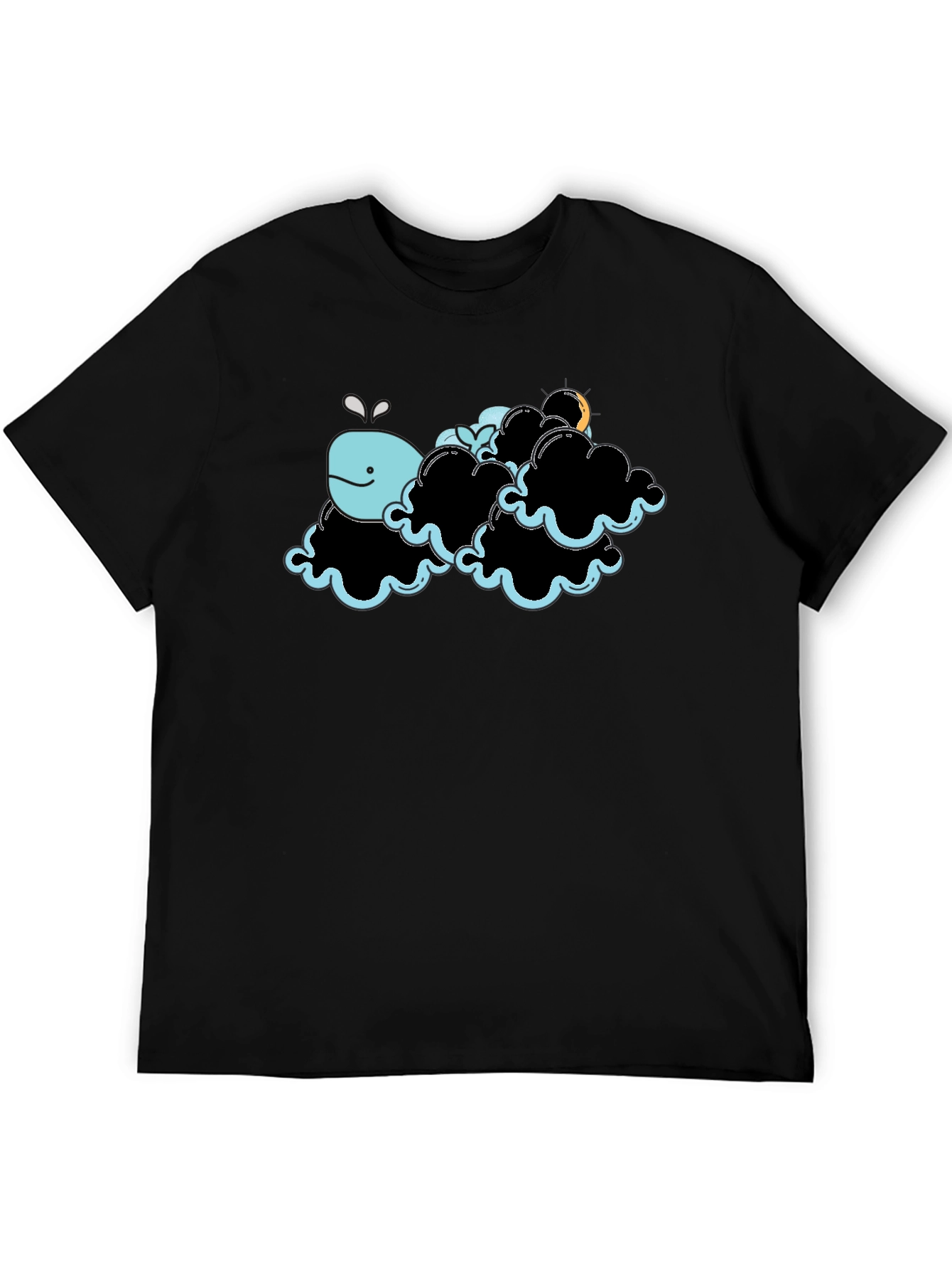 Whale in Clouds Graphic Tee - Black Cotton T-Shirt