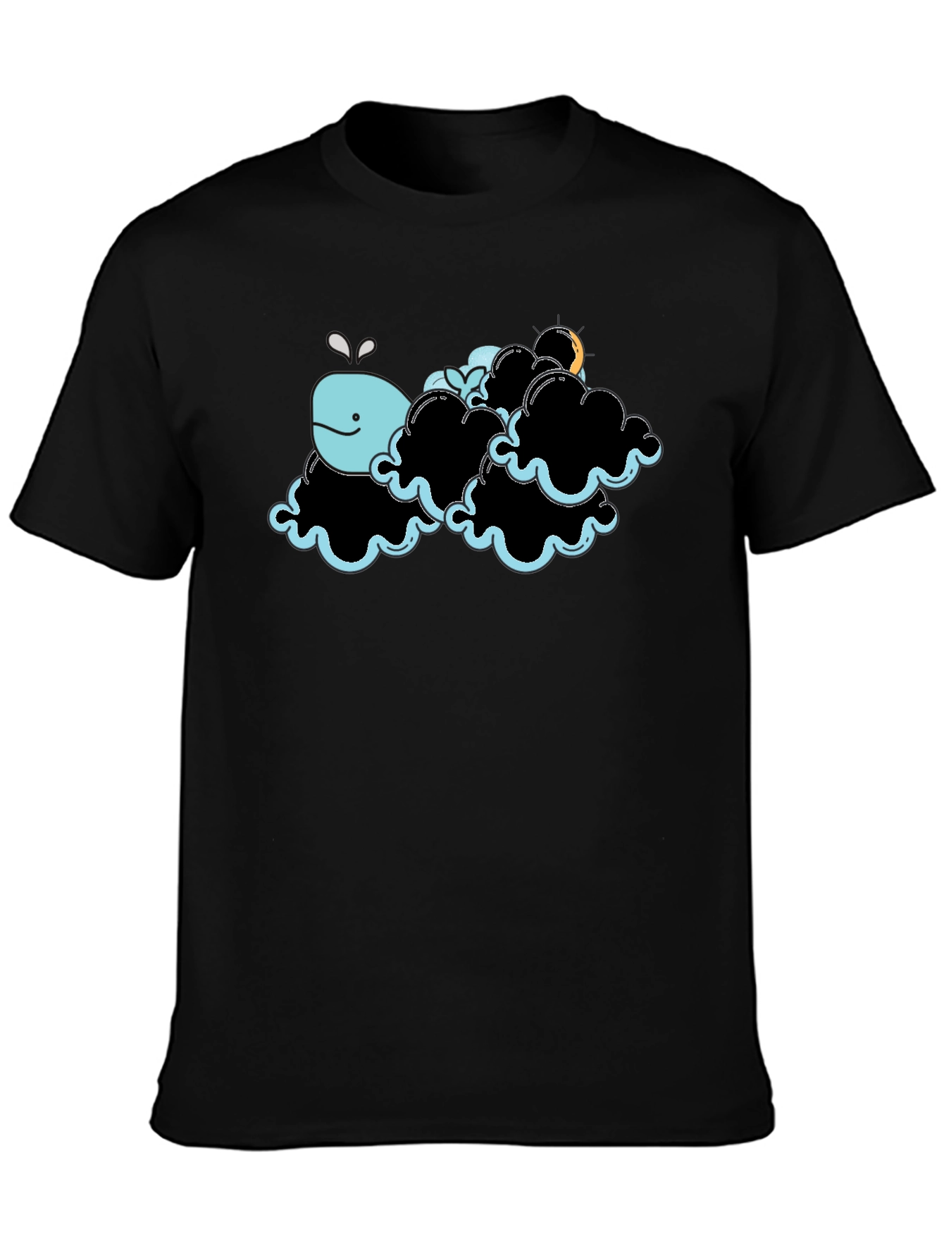 Whale in Clouds Graphic Tee - Black Cotton T-Shirt
