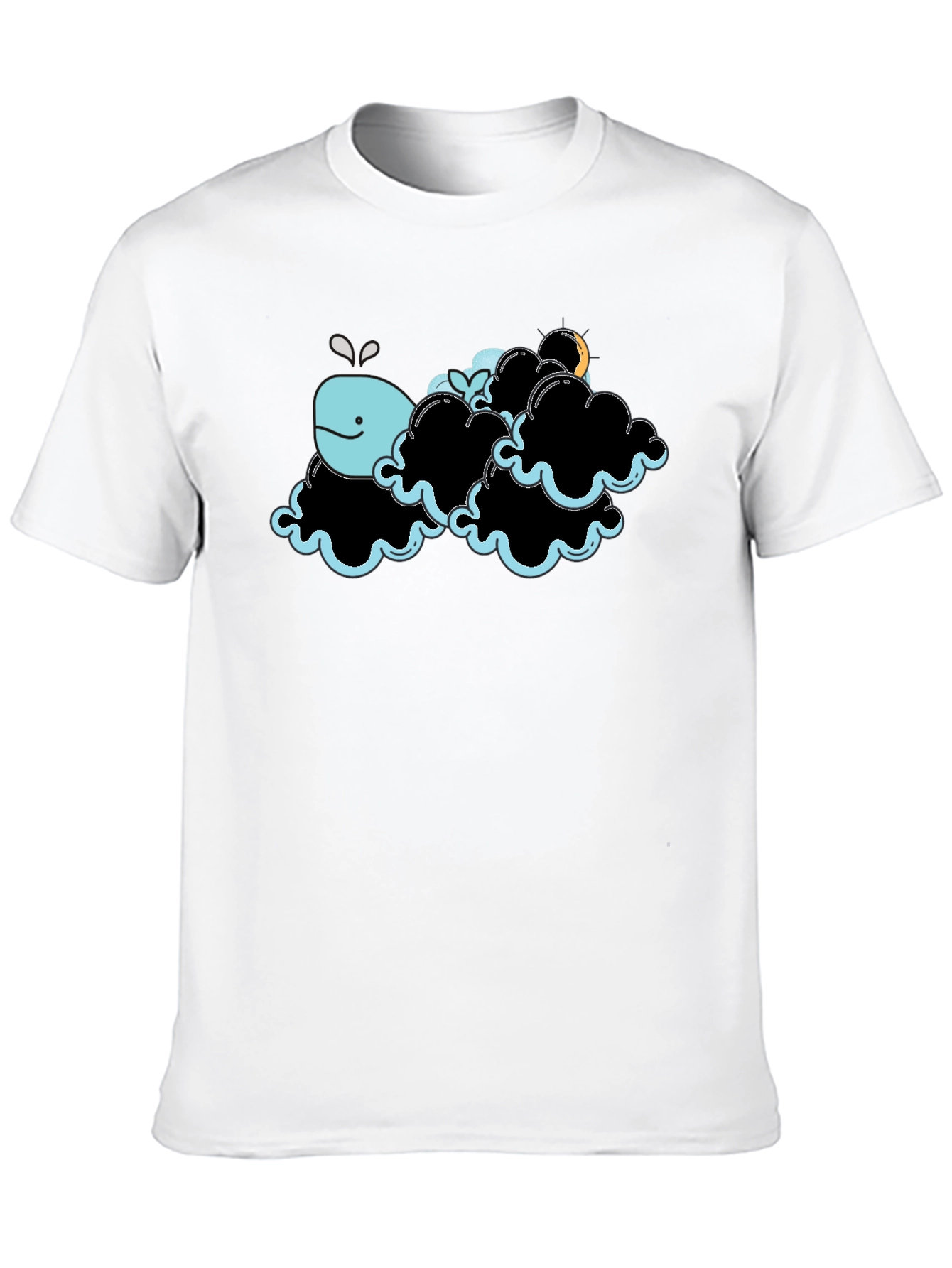 Whale in Clouds Graphic Tee - Black Cotton T-Shirt